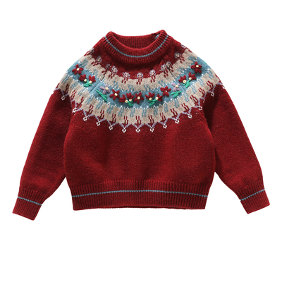 超好看女童红色毛衣冬季加厚洋气