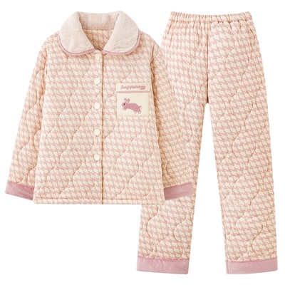 浪莎纯棉夹棉睡衣女士保暖套装