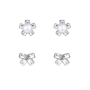 TOGGLER DAILY 经典系列 缎带耳钉925银镀金淡水珍珠小钻耳环礼物