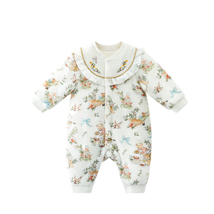 童贝初婴儿夹棉保暖连体衣纯棉秋冬款新生儿宝宝加厚保暖棉服冬装