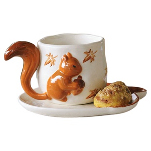 泽滕家杯碟套装创意卡通造型浮雕可爱实用礼物拿铁拉花下午茶水杯