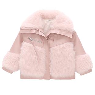 女童皮草外套秋冬款2025新款冬季夹棉冬装宝宝洋气儿童皮毛一体厚