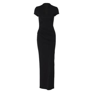 gusty新中式辣妹改良旗袍裙过膝长裙盘扣立领收腰显瘦开叉连衣裙