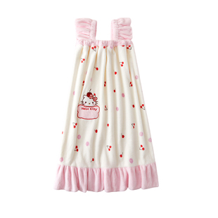 HelloKitty浴巾吊带浴裙成人女款可穿浴袍吸水不掉毛浴帽可爱毛巾