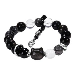 zeroline猫头黑曜石手链女轻奢小众精致高级感可爱发晶水晶手串男