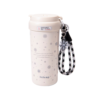 恒度简约雪花保温杯新款女生高颜值车载吸管杯学生便携不锈钢水杯
