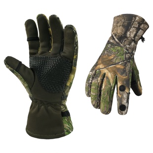 现货户外仿生狩猎迷彩手套男女秋冬摇粒绒钓鱼手套防滑保暖防水