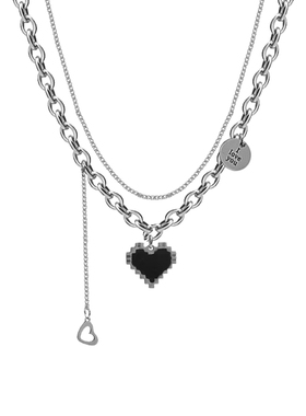黑色项链女钛钢爱心时尚