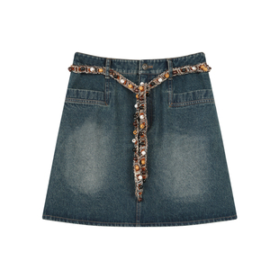 BLUEerror 高腰纯棉蓝色直筒环保牛仔半身裙女短款裙子复古短裙秋