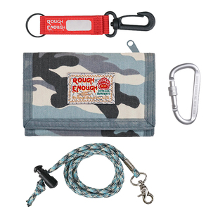 Rough Enough潮牌短款帆布男孩钱包小学生收纳卡包浅蓝迷彩零钱包