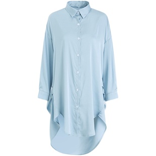 男友家2025年性感睡衣男友风白衬衫女睡裙夏季真丝大码长袖家居服