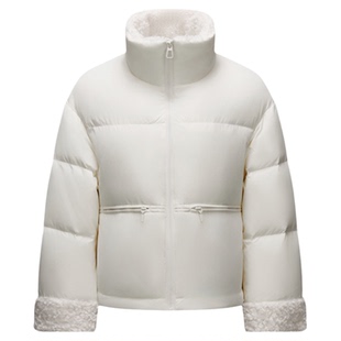 森马羽绒服女宽松简约纯色2024新款冬季拼接仿羊羔毛立领质感外套