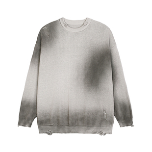 美式复古水洗做旧不规则破洞毛衣慵懒风松弛毛衫hiphop街舞穿搭潮