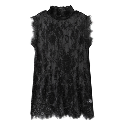 半高领蕾丝衬衫叠穿无袖毛衣卫衣