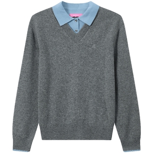 【新品】含绵羊毛BEANPOLE滨波秋冬女士学院老钱风假两件套头毛衫