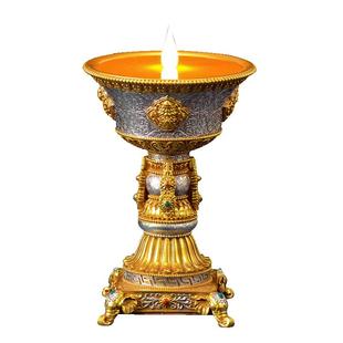 藏村LED电子酥油灯灯座 充电供佛灯藏式八吉祥蜡烛台佛前长明灯盏