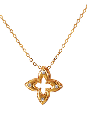 金色镂空四叶草项链女