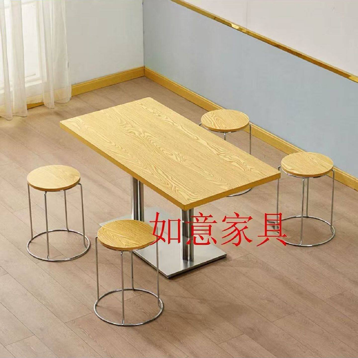 快餐桌椅一套饭店餐厅小吃烧烤餐饮奶茶不锈钢长桌方桌大排档沙县