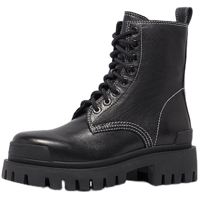 星期六牛皮系带厚底马丁靴