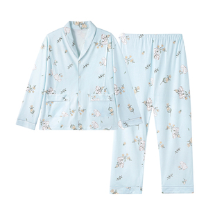 天蓝色长绒纯棉月子服春秋季孕妇哺乳睡衣女家居服产前产后产妇