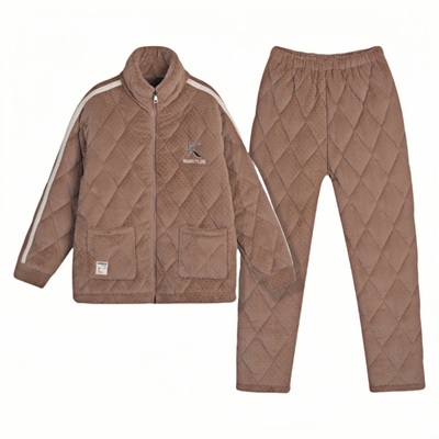 男珊瑚绒夹棉三层加厚家居服外穿