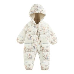 欧孕婴儿羽绒服男女宝宝连体衣冬款加厚外出保暖白鸭绒哈衣爬爬服