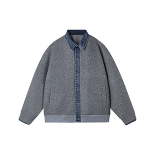 Dream made老钱风绵羊毛混纺外套男春秋季新款假两件牛仔拼接夹克