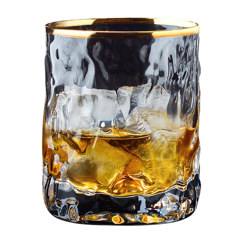 古风描金玻璃杯进口水晶精酿啤酒杯复古古典威士忌杯日本洋酒杯子