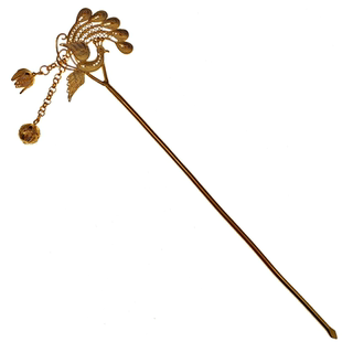 99足银镀金古风簪子凤回头流苏花丝镶嵌秀禾汉服新娘明制头饰发饰