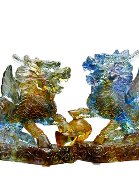 琉璃家庭玄关麒麟摆件招财高端