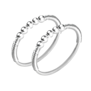 999足银转运珠戒指女细款胖手大号开口可调小指纯银简约食指尾戒