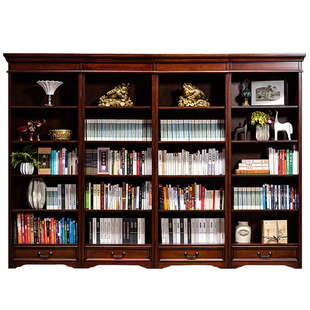 美式乡村实木书橱简约书架欧式书房书柜书桌组合柜套装可带指纹锁