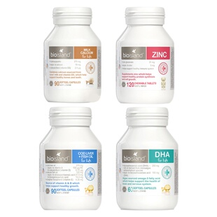 澳洲直邮四宝Bioisland婴幼儿乳钙+DHA+鱼油+锌片补钙胶囊