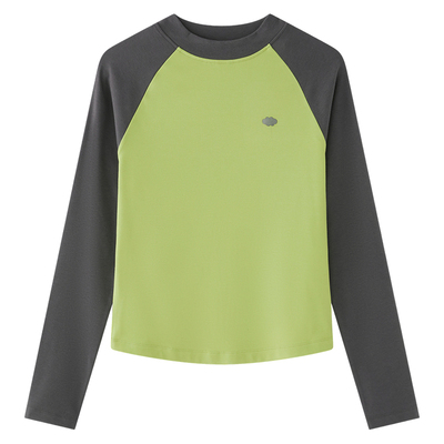 云上生活【云朵T】绒感丝柔棉撞色插肩袖T恤长袖2025春秋上衣女