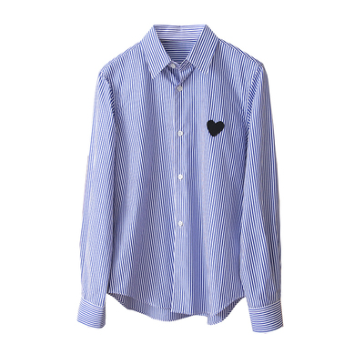 硬货实在同款爱心刺绣条纹衬衫