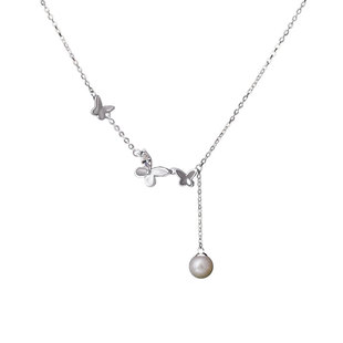 宫里上新蝴蝶项链女款纯银毛衣链天然淡水珍珠吊坠高级感生日礼物