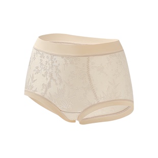 焕丽女王新中式浮雕绣花高腰加长桑蚕丝底裆全包臀三角女士内裤