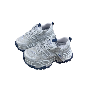 2026春季新款松糕底老爹鞋女真皮水钻增高6厘米百搭运动休闲鞋女