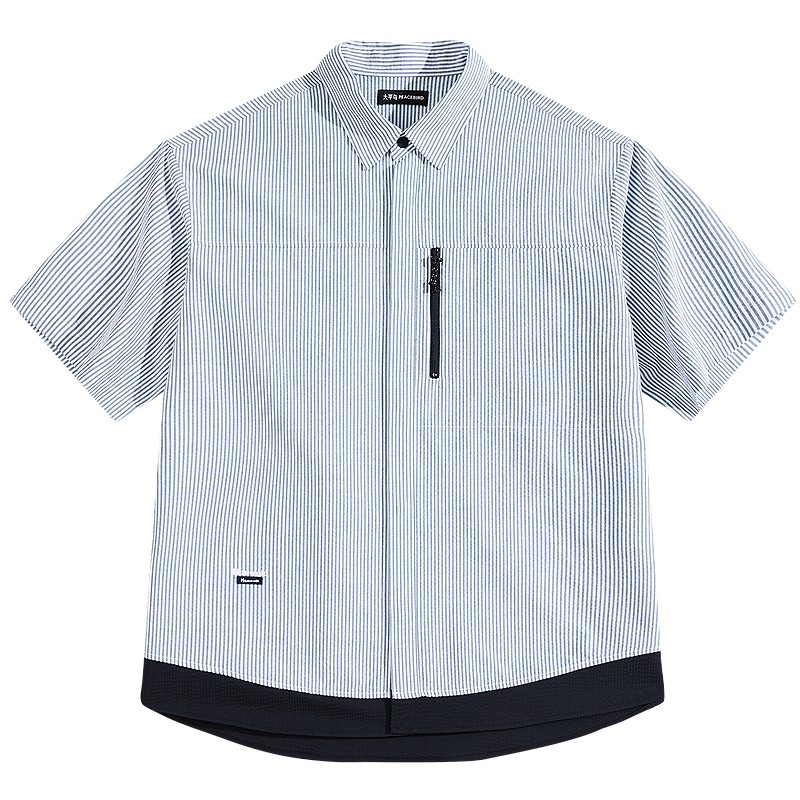 太平鸟男装 休闲衬衫夏短袖外穿式衬衫条纹时尚舒适阔版衬衣男士