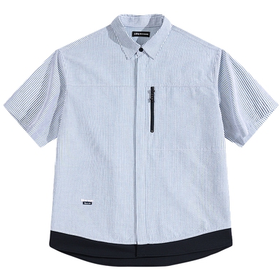 太平鸟男装 休闲衬衫夏短袖外穿式衬衫条纹时尚舒适阔版衬衣男士