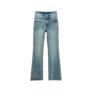 秒变chao模腿~!加绒微喇叭牛仔裤女2025新高腰复古蓝色喇叭长裤