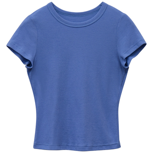 一三良品小个子弹力正肩小tee圆领套头韩版短袖修身t恤上衣女春夏