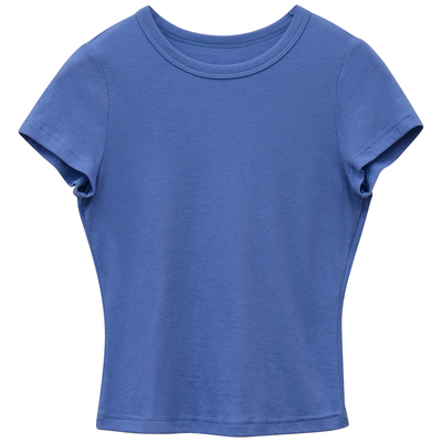 小个子圆领正肩套头短袖t恤上衣