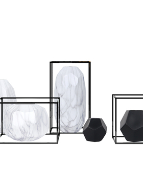 大理石纹黑色铁艺框架摆放花器