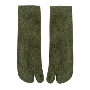 秋冬仿水貂绒加厚保暖二指中筒袜女加绒可爱分趾袜猪蹄鞋木屐长袜