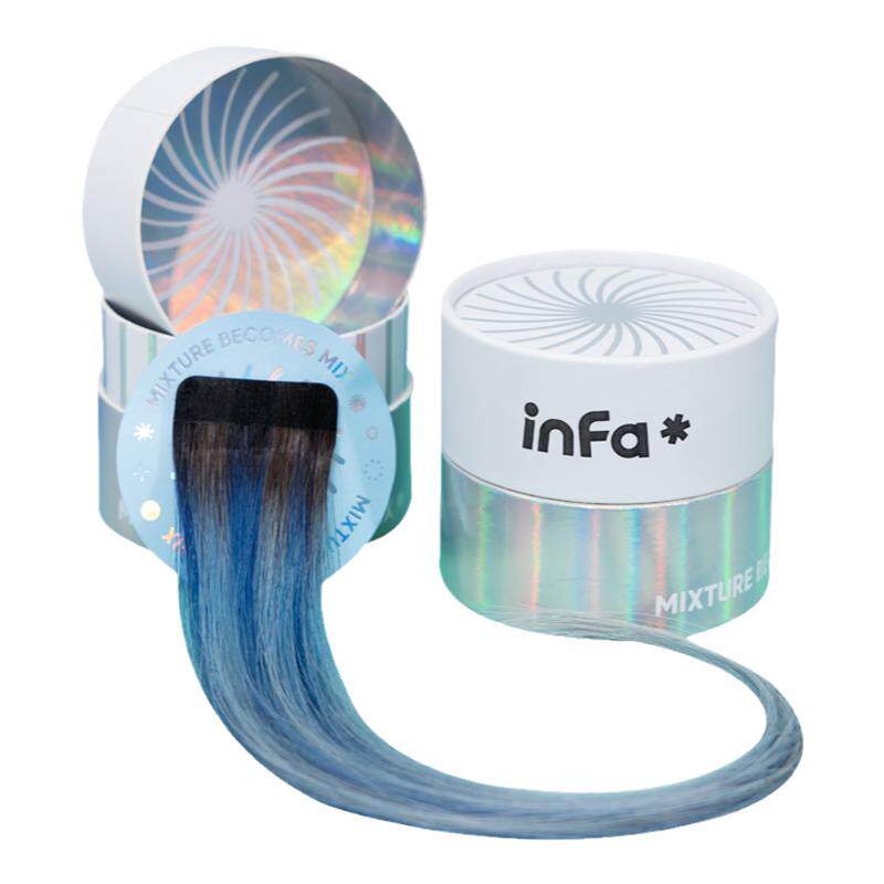 infa假发片双色渐变挂耳挑染蓝真发女短一片式轻薄单卡可烫卷编接