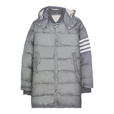 男士左袖4条纹灰色中长款羽绒服