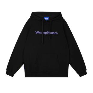 WassupHouse潮牌印花连帽卫衣男重磅纯棉美式帽衫情侣装休闲外套