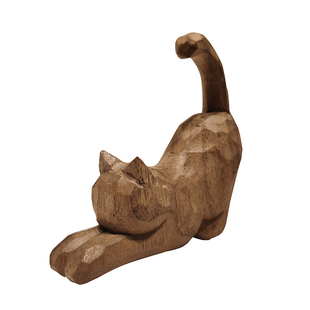 夏花同款木雕小猫摆件黑胡桃实木手刻木猫手作浩彤木小猫礼品