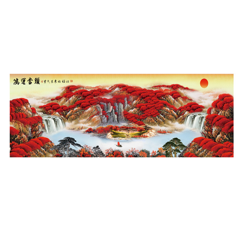 红运当头浮雕描金山水装饰画